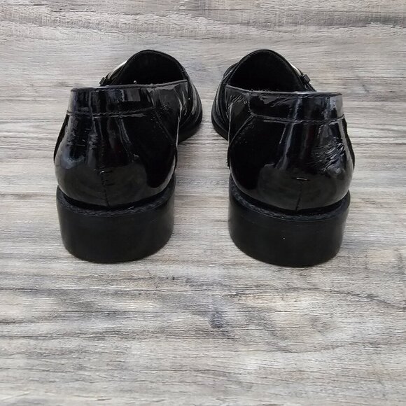 Stuart Weitzman Black Patent Leather Buckle Slip On Loafer Shoe - Picture 4 of 8